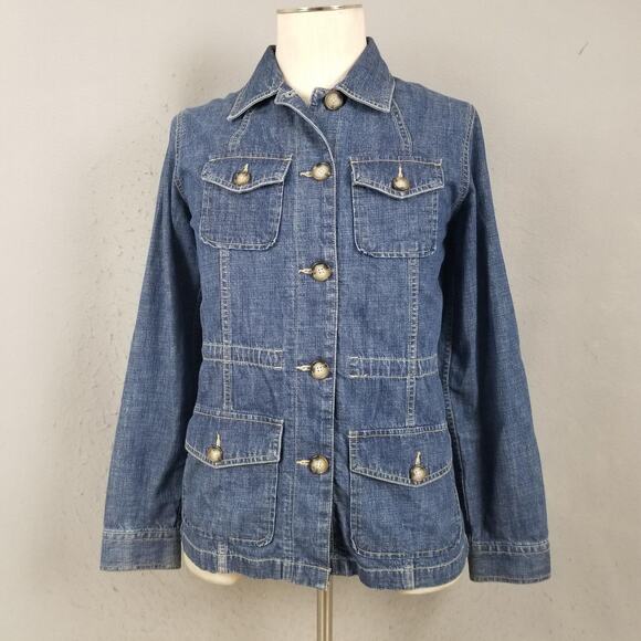 Eddie Bauer Jackets & Blazers - Eddie Bauer Jacket Womens Medium Blue Denim Utility Button Front Pockets Casual